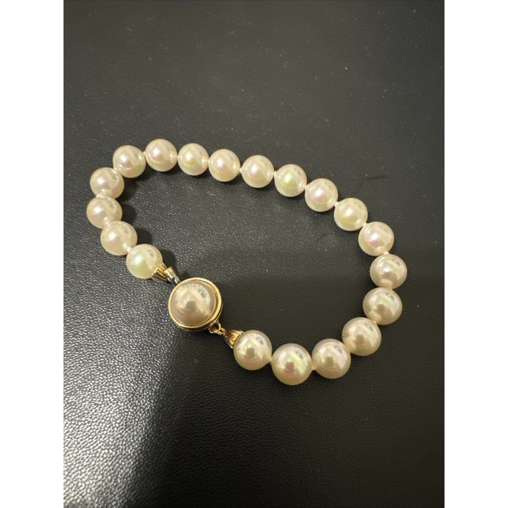 VINTAGE DESIGNER SIGNED 7” MAJORICA PEARL BEADED BRACELET 925